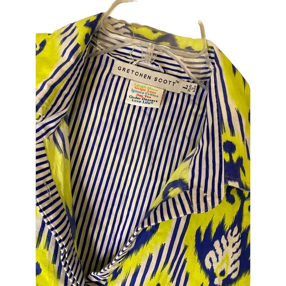 Gretchen Scott‎ • Batik Aztec Bright Blue Green White Tunic Shirt Dress, large - Picture 4 of 10